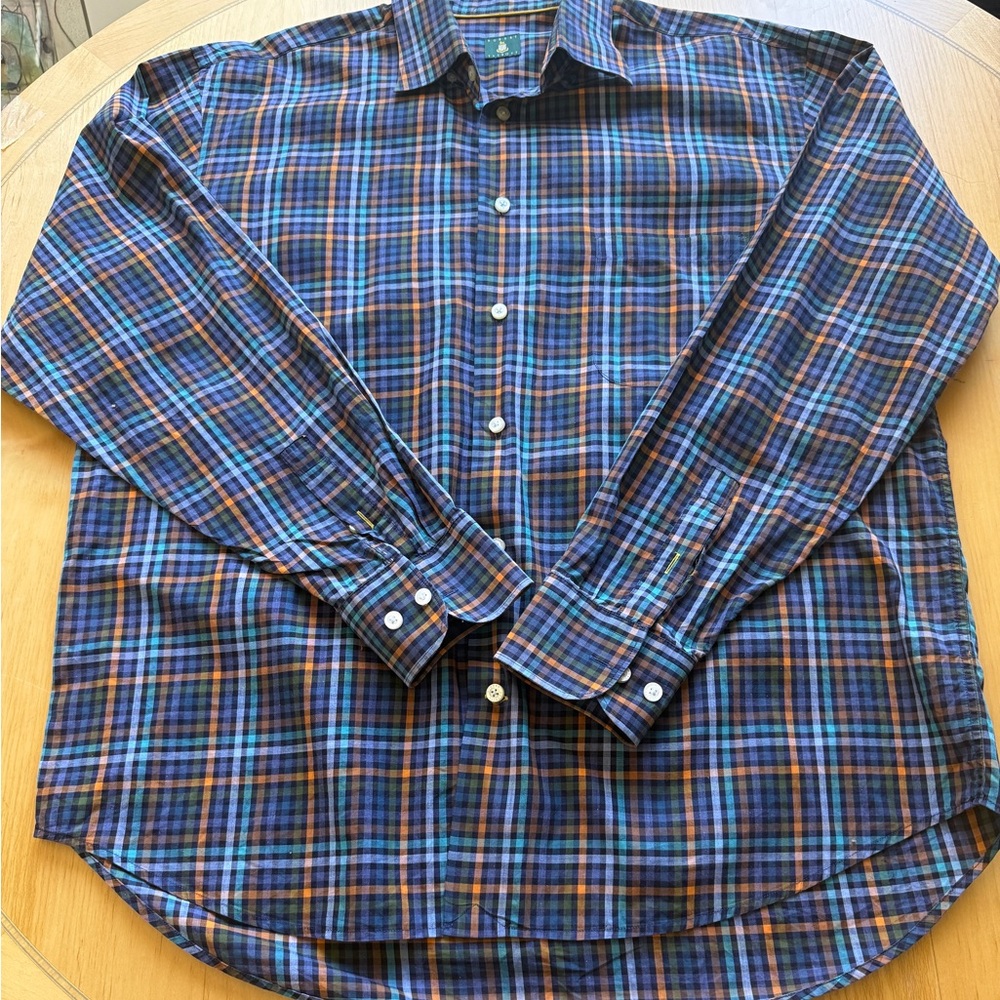 Robert Talbott Plaid Button Down Shirt Men’s Size Large Blue Green Orange